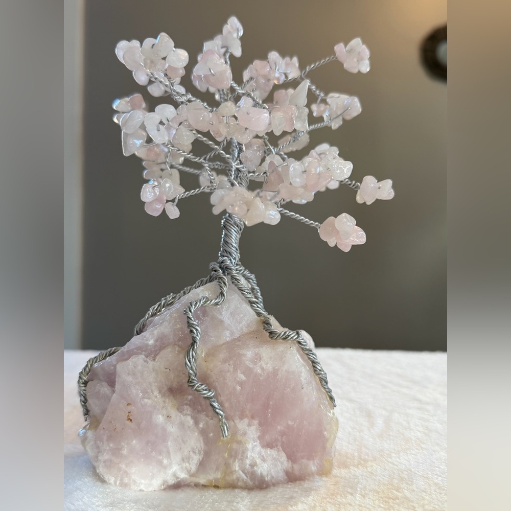 Large Rose Quartz Bonsai Crystal Tree on Rose Quartz Base 💎🩷Hand Made with Love🩷